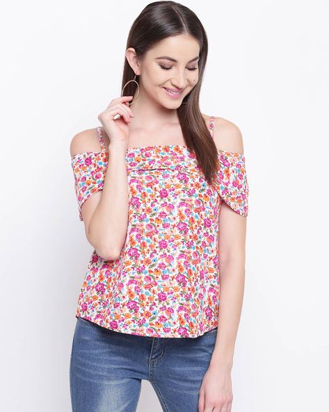 Floral Print Striped Off-Shoulder Top
