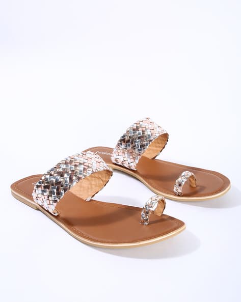 gold and silver flat sandals