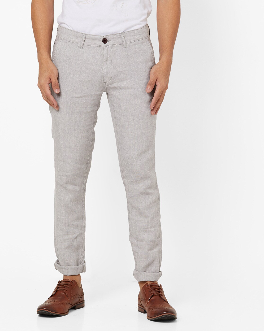 New Look tapered smart linen trousers with pleat in light grey  ASOS