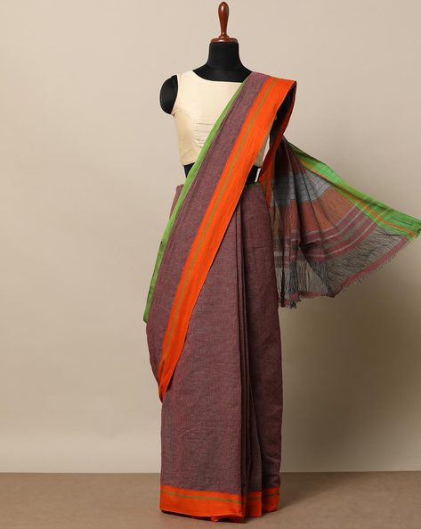 Handloom Ilkal Saree - Green and Black Checkered Body freeshipping - Shreni  Samudaya