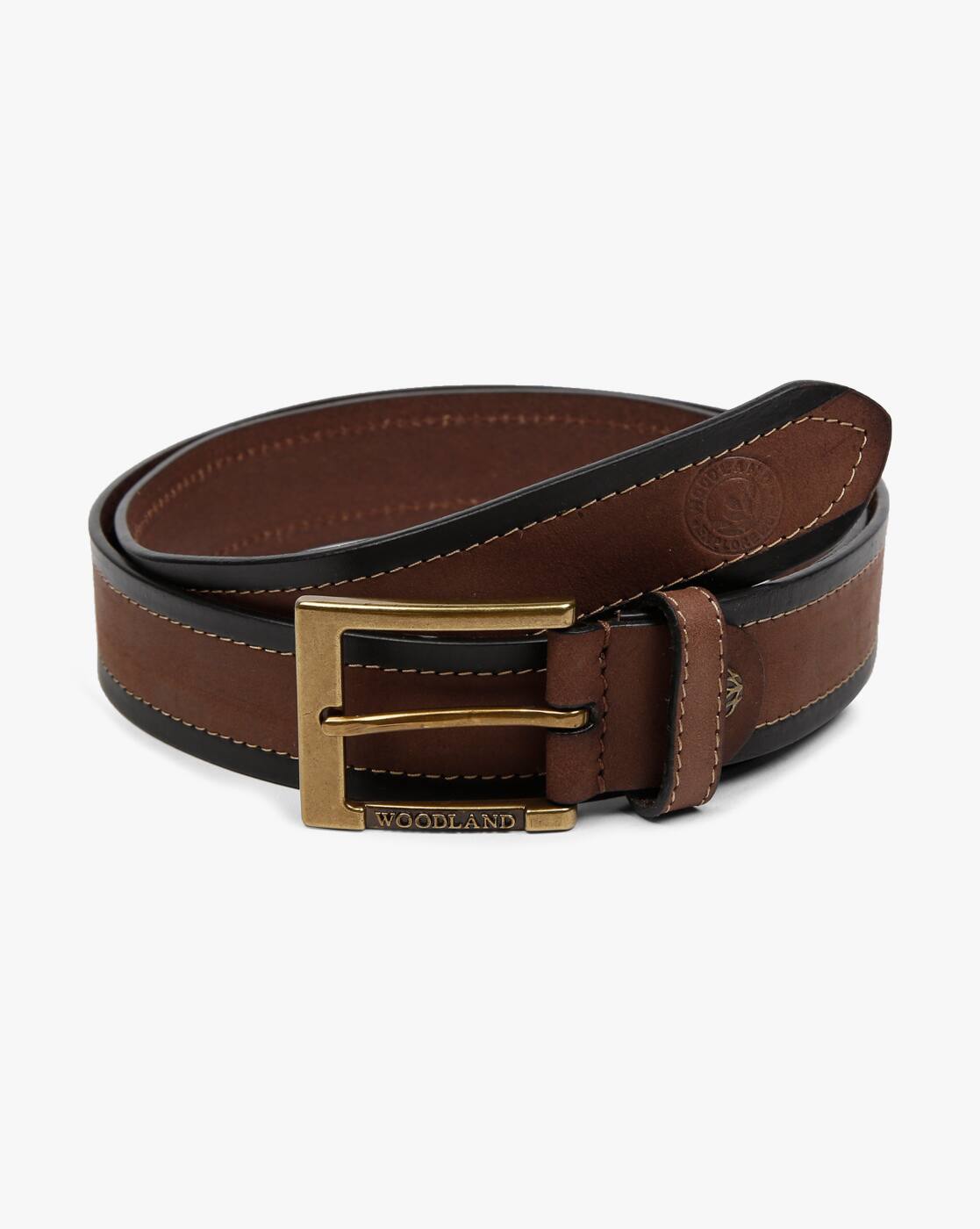 Colourblock Leather Belt with Buckle Closure