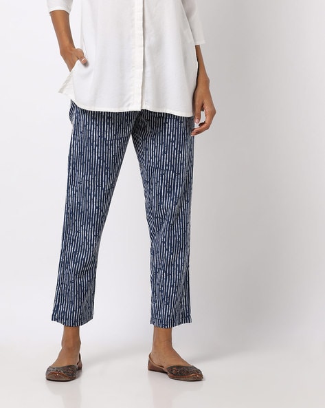 Striped Ankle-Length Pants with Insert Pockets Price in India