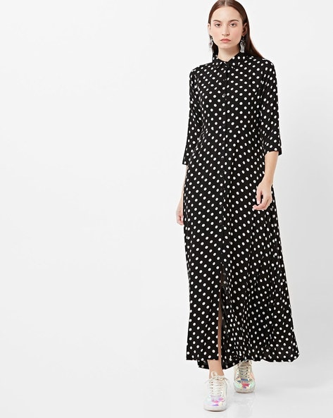 Polka dot best sale maxi shirt dress