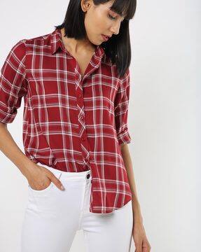 red formal shirt for ladies
