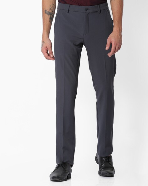 Buy Men's Dark Grey Stretch Formal Pants Online In India