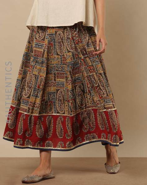 Handblock Printed Cotton Kalamkari Skirt