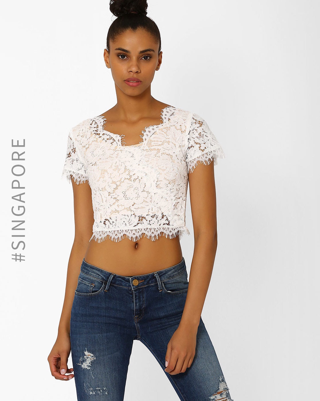 Lace White Crop Top - Buy Lace White Crop Top online in India