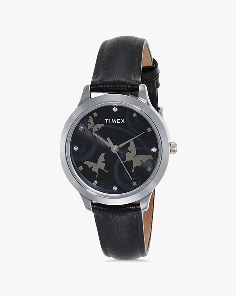 Timex watch women's deals black leather strap