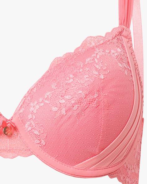 Yesbay Women Lace Adjustable Bra Deep V Push Up Shaping Padded Brassiere  for Daily Wear,Light Pink