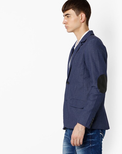 Men's navy blazer with elbow clearance patches