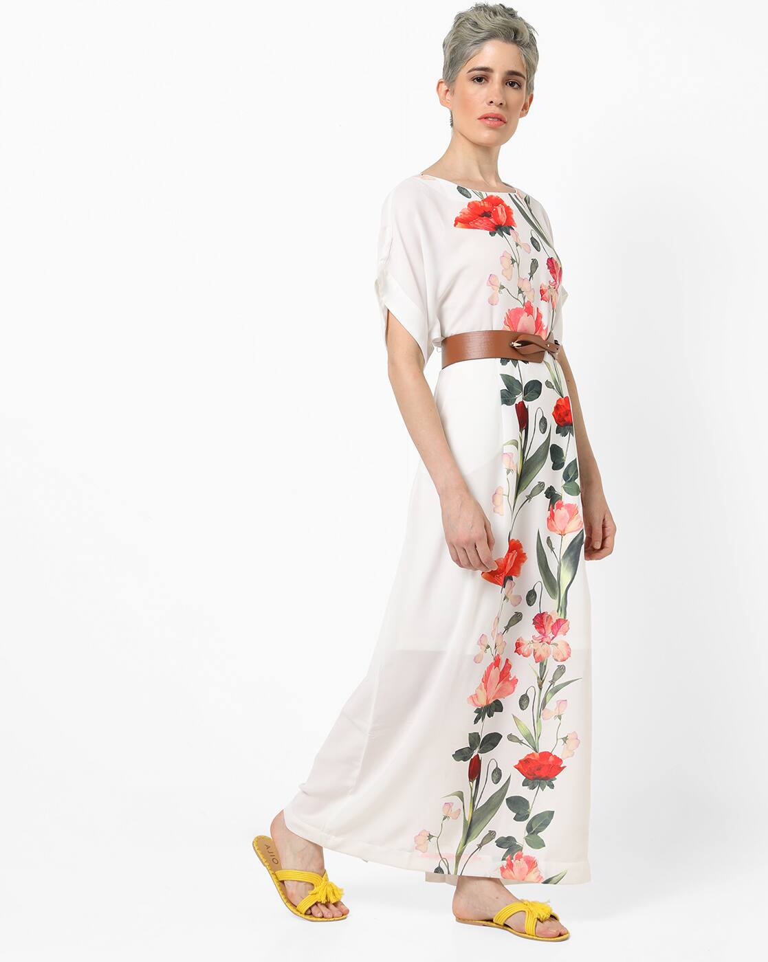 off white flower printed western collection dress