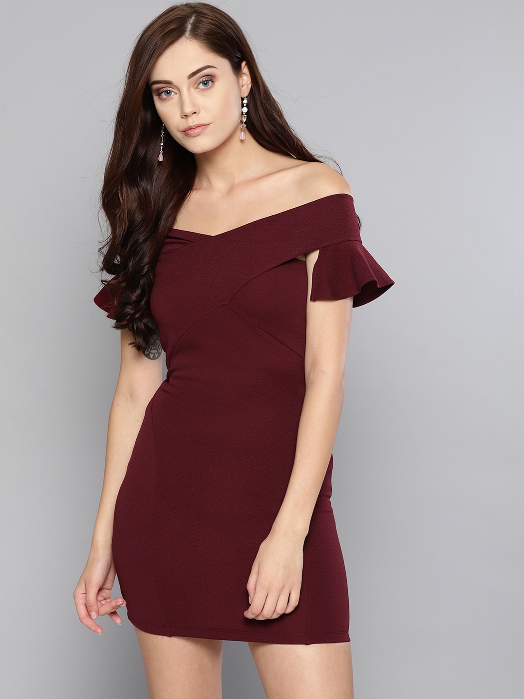 maroon bodycon dress