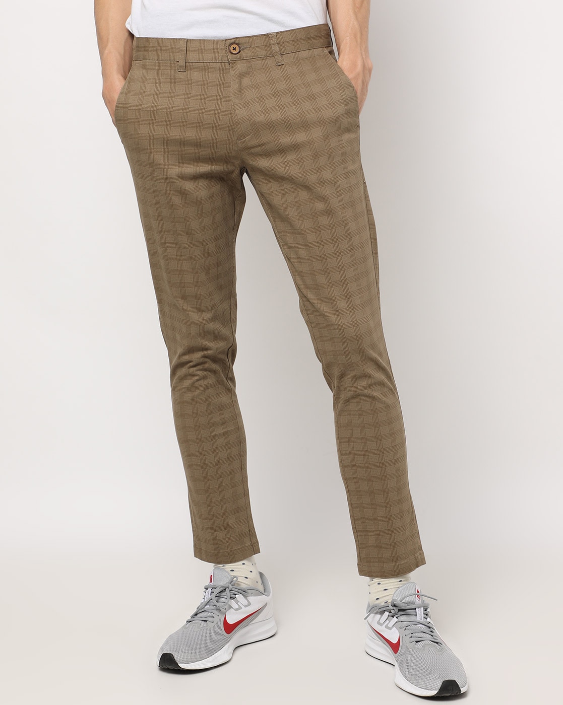 khaki cropped trousers