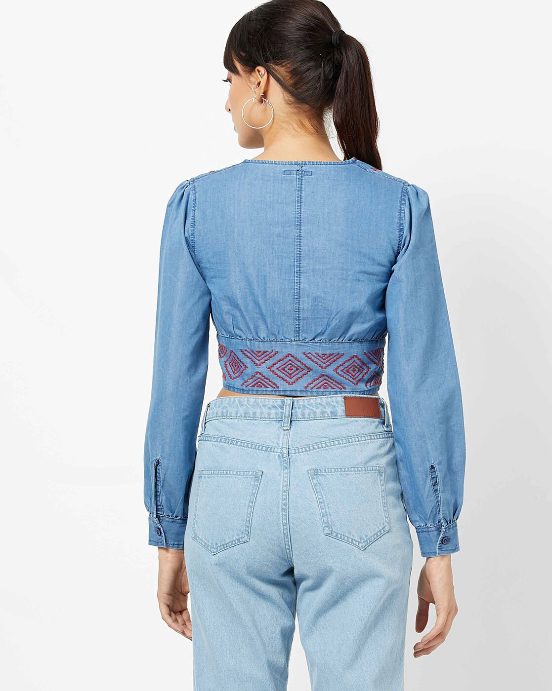 Denim Look Knitted Long Sleeve Top | Jaded London