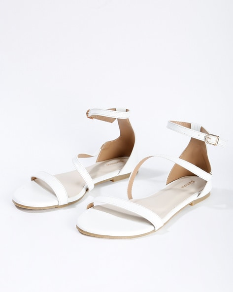 flat white sandals with ankle strap