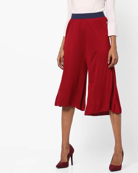 Mid-Rise Culottes With Contrast Elasticated Waist By Teamspirit ( Maroonburg )