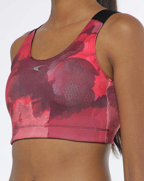 Printed Sports Bra with Contrast Strap