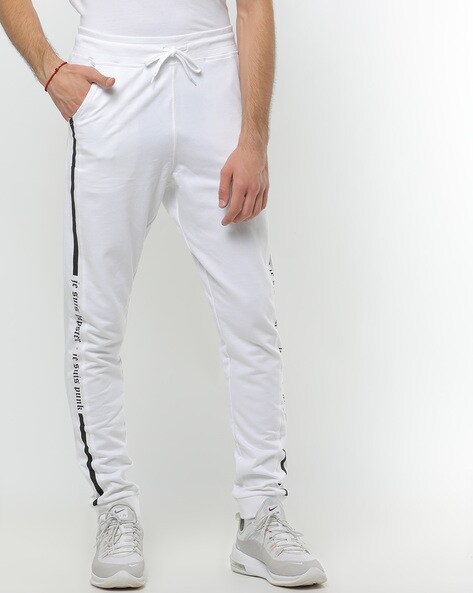 white drawstring joggers