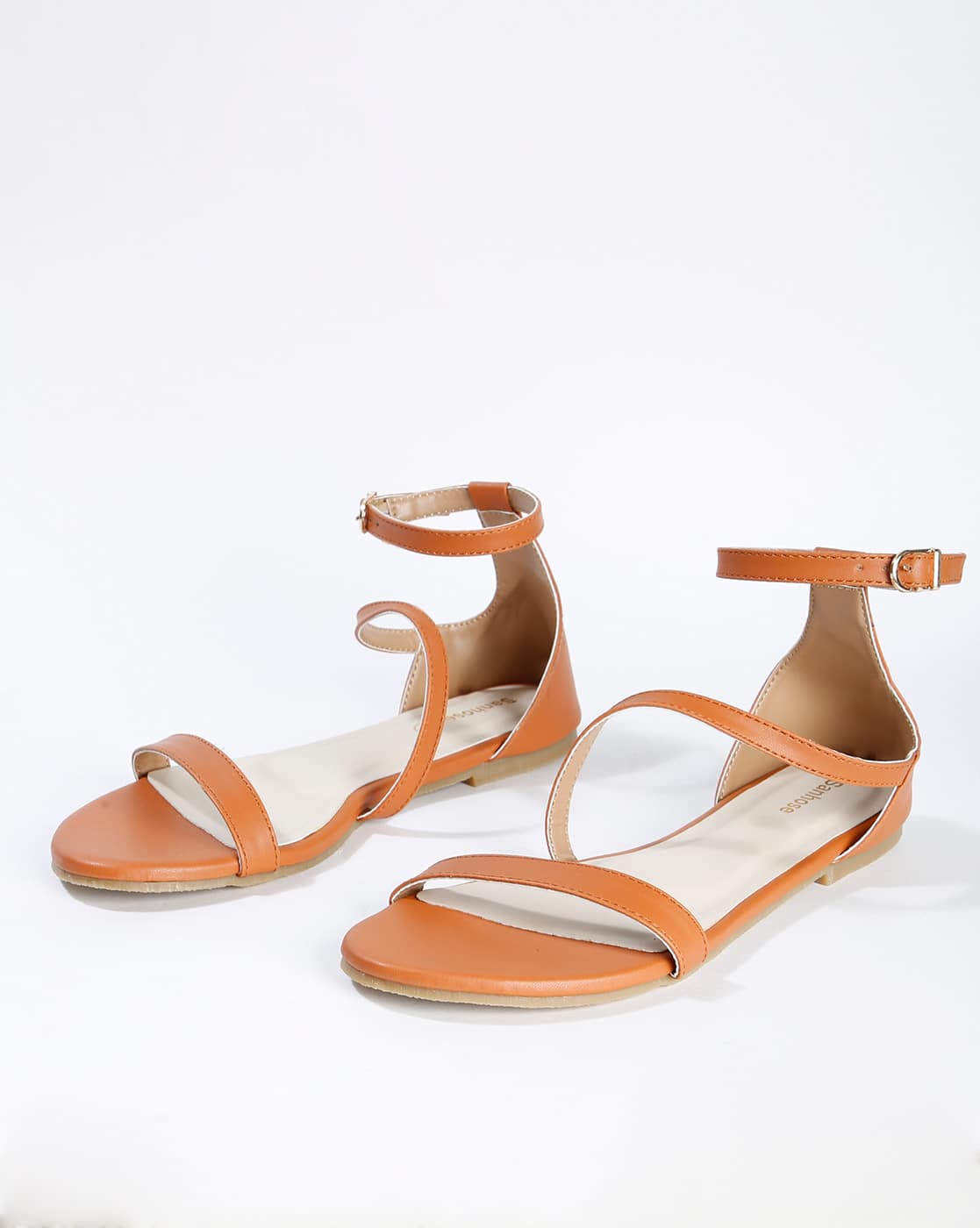 tan flat sandals ankle strap