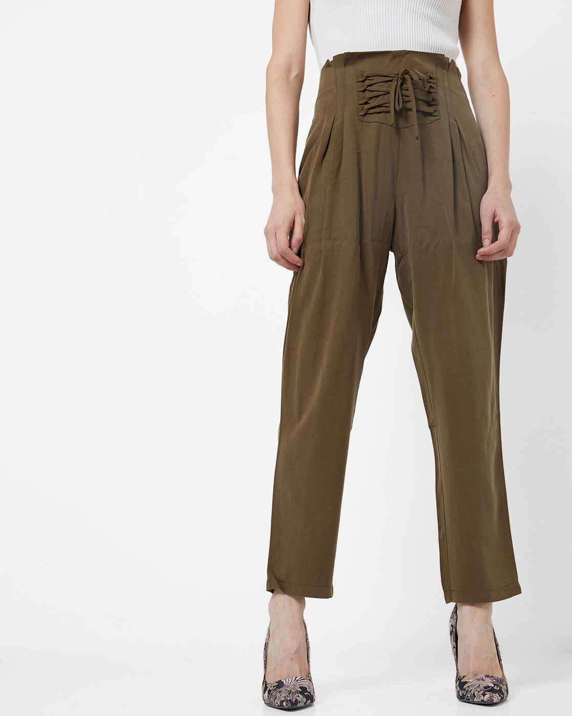 khaki high rise pants