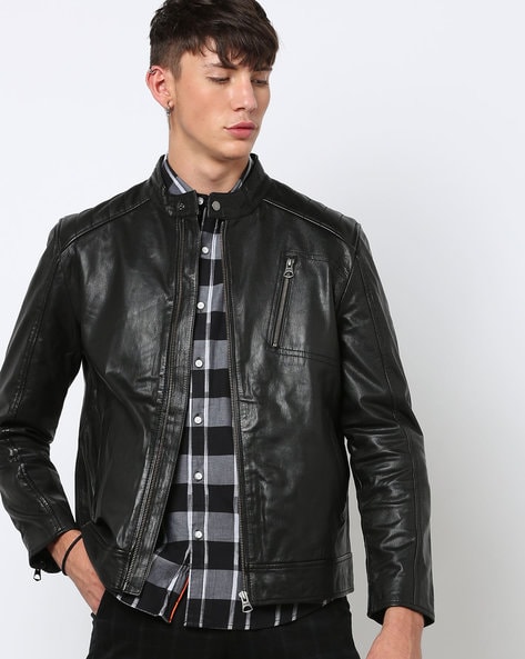Pure Leather Panelled Regular Fit Jacket By Grunt | LJGR-MUS-014 |  Cilory.com-thanhphatduhoc.com.vn