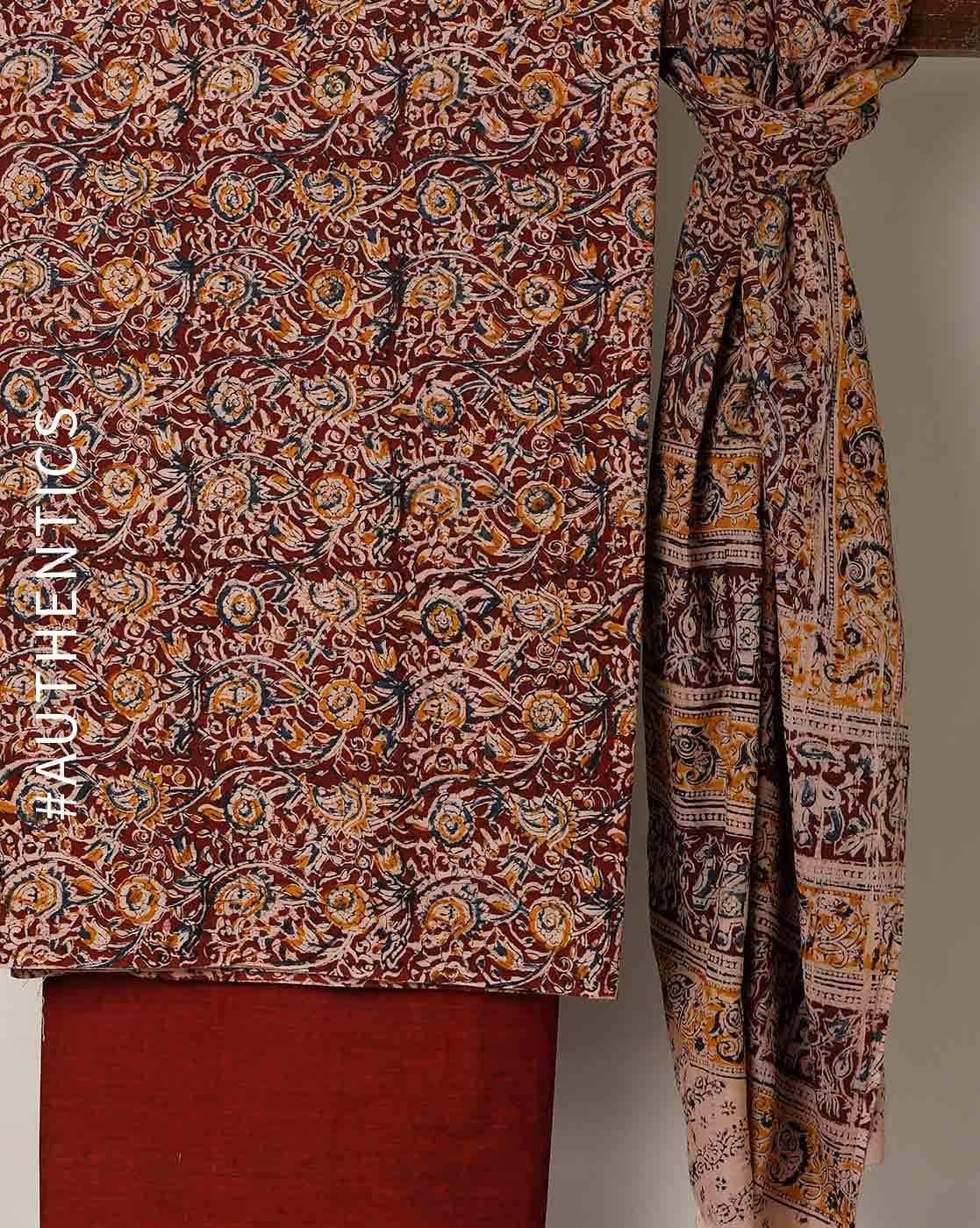 Lakshmi Silks Yellow Kalamkari Un-Stitched Dress Material