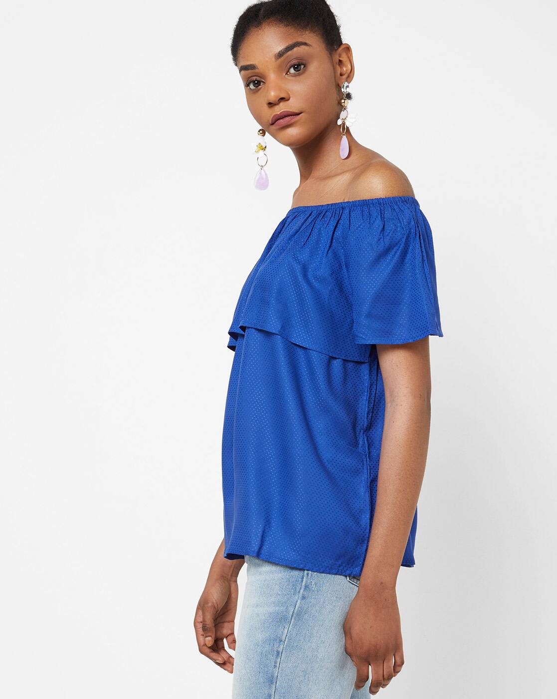 Off-Shoulder Top with Panel Overlay