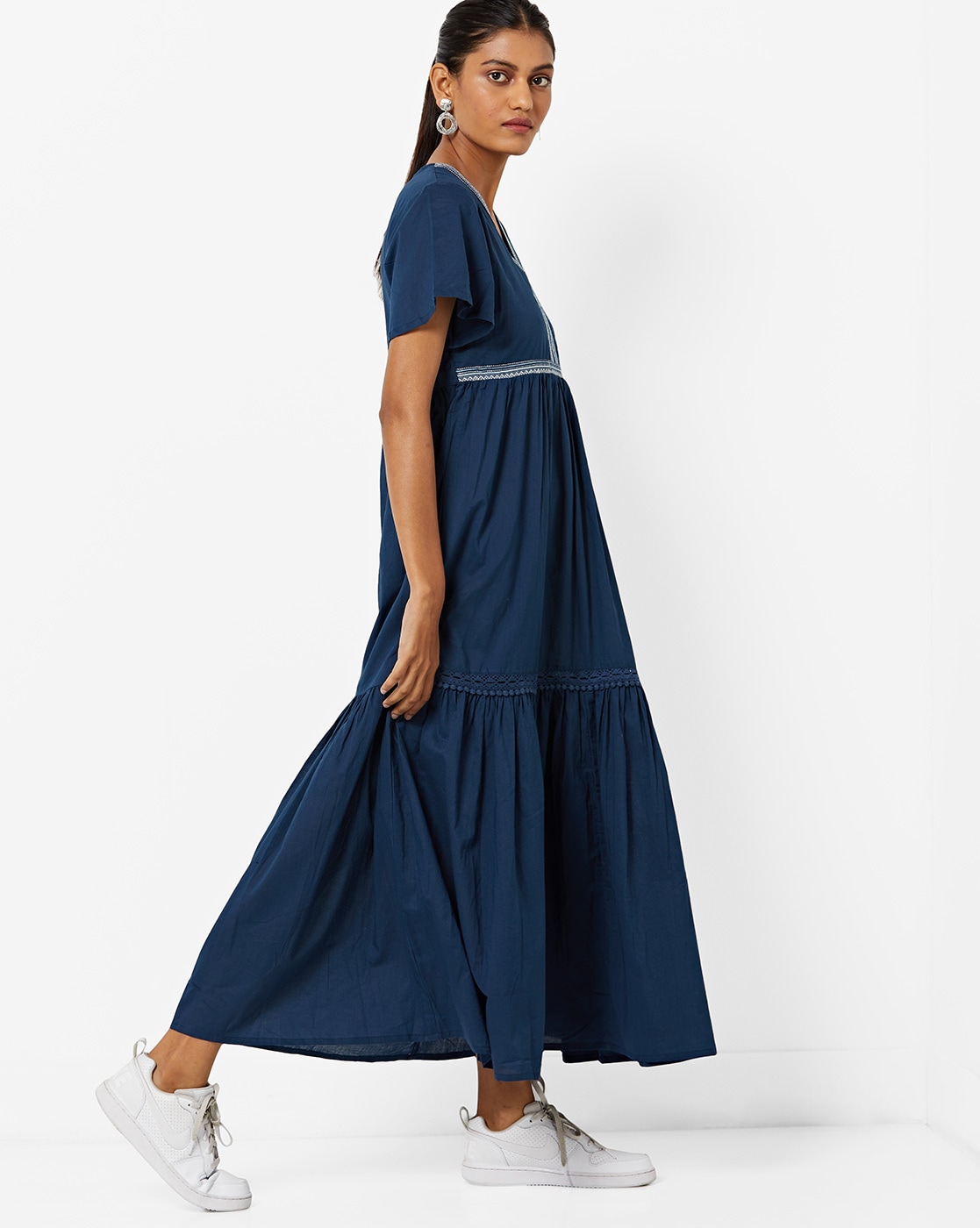 tiered maxi dress with sleeves