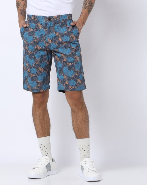 Tropical Print Slim Fit Shorts with Insert Pockets