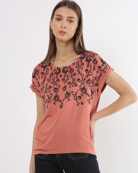 Floral Print Top with Extended Sleeves