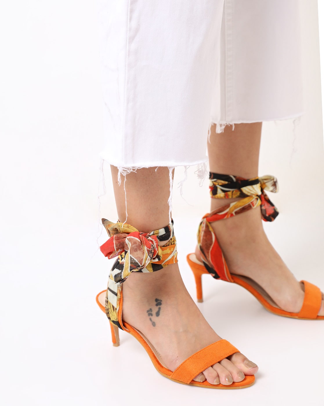 orange tie up sandals