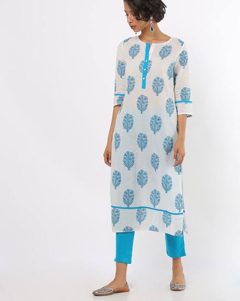 Buy White \u0026 Blue Kurta-Bottom Set for 