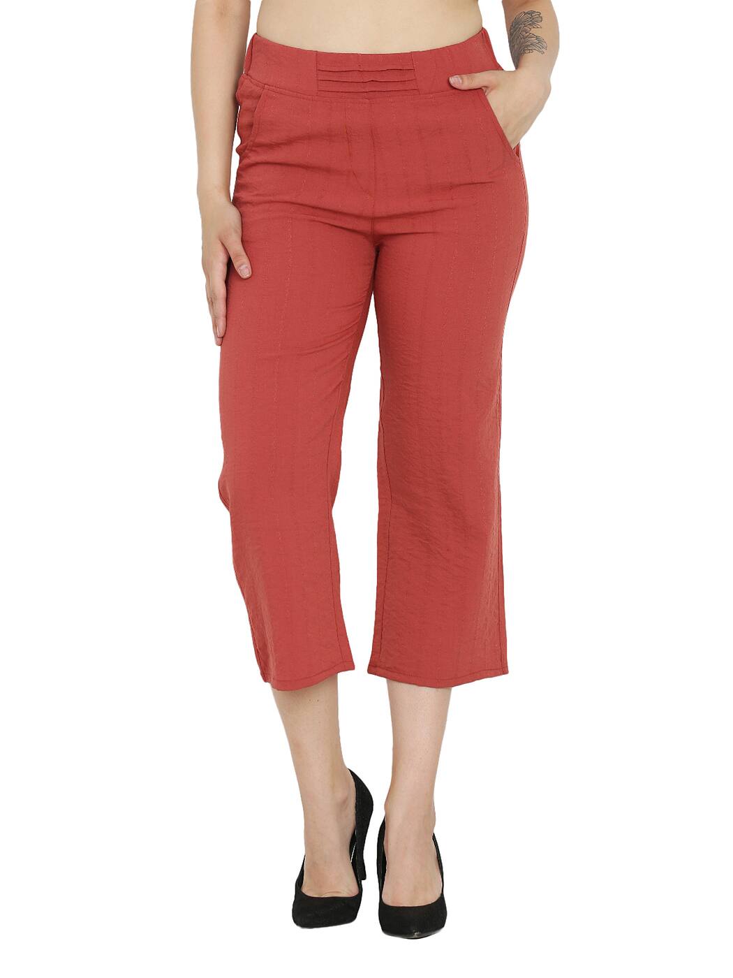 red flared trousers