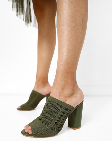 Buy Olive Green Heeled Sandals for Women by Fabbhue Online | Ajio.com