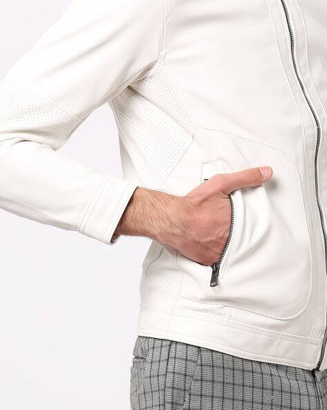 celio white leather jacket