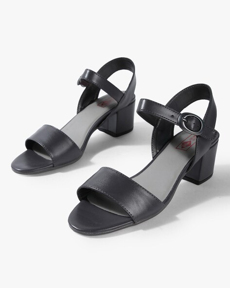 Dark-grey Women Sandals With Block Heels | Walktrendy