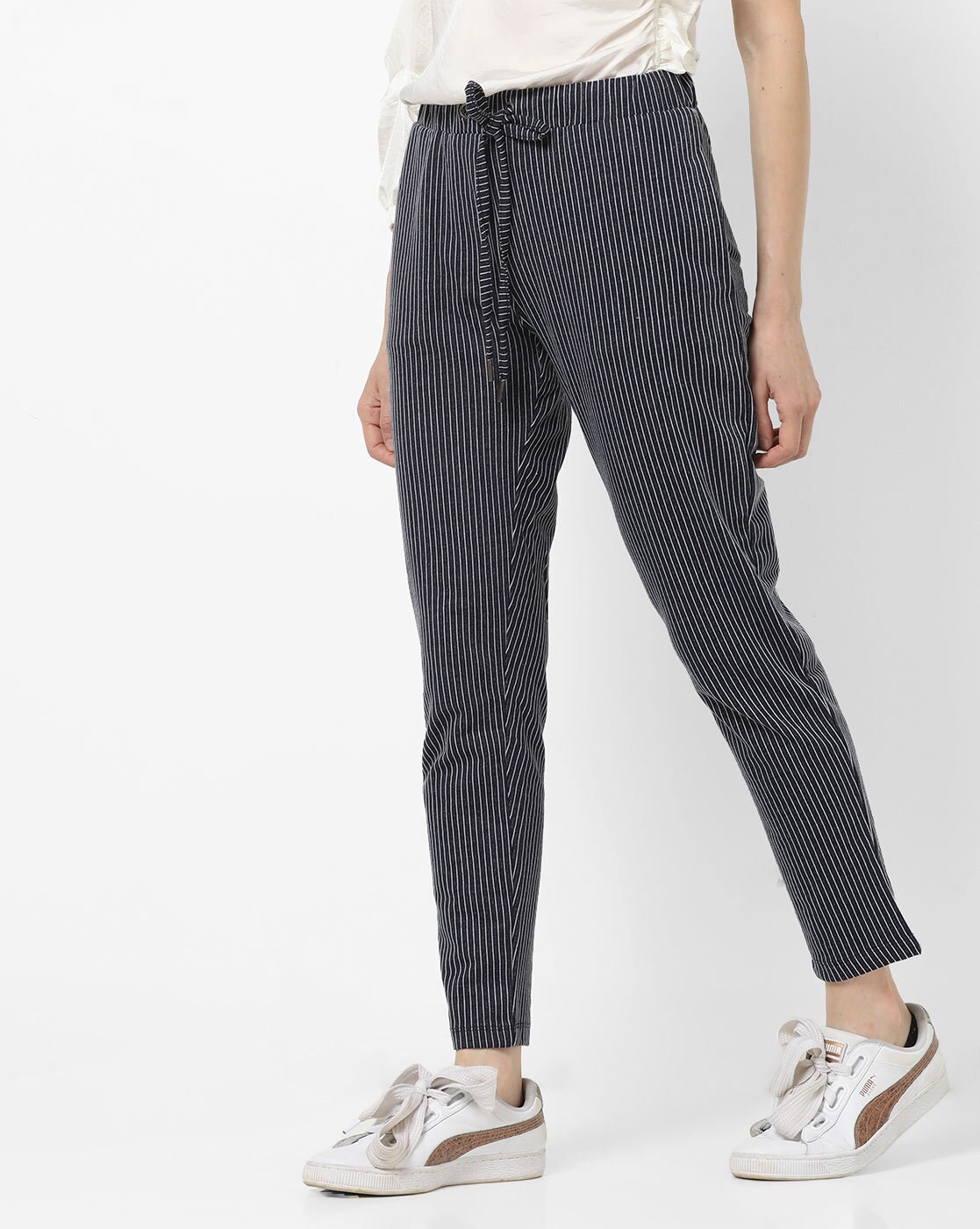 striped ankle length pants