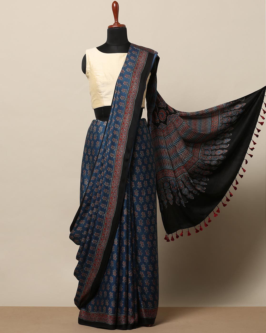 Buy Ajrakh Sarees Online at InduBindu.com | Saree, Hand tie dye, Fashion