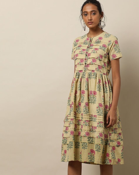 Buy Cotton Dabu Printed Long Dresses for Women Online at Fabindia | 10735134