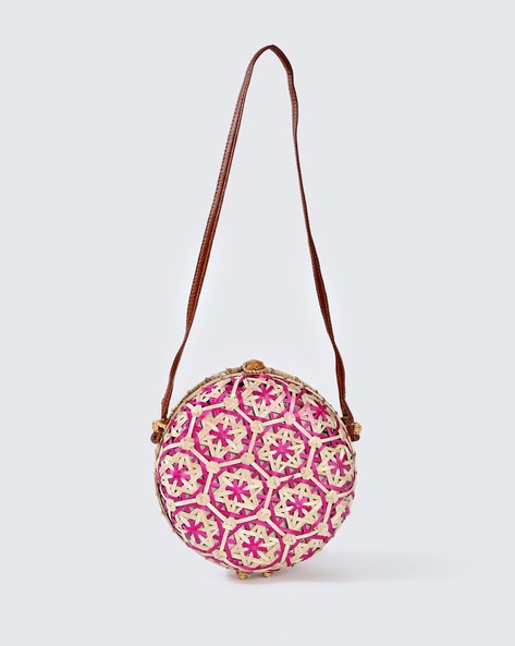 Vietnamese Handcrafted Bamboo Woven Round Sling Bag