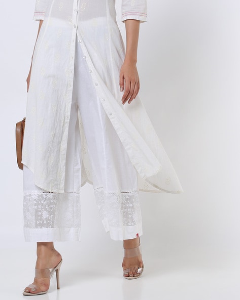 Textured Mid-Rise Palazzo with Sheer Panels Price in India