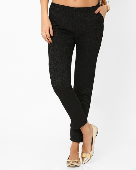 Jacquard-patterned trousers - Black/Gold-coloured - Ladies | H&M