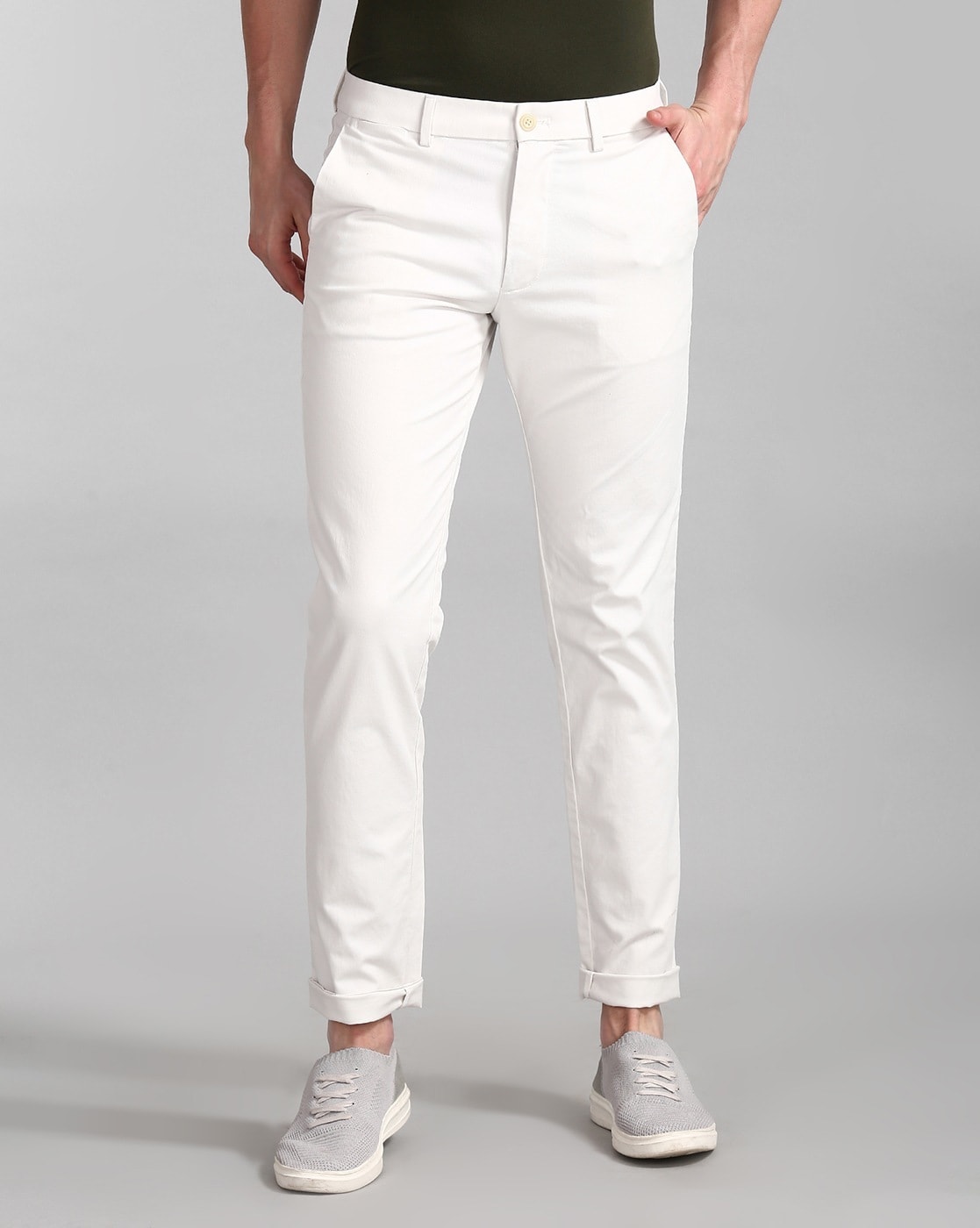 White Cotton Embroidered Slim Fit Pants – akheri