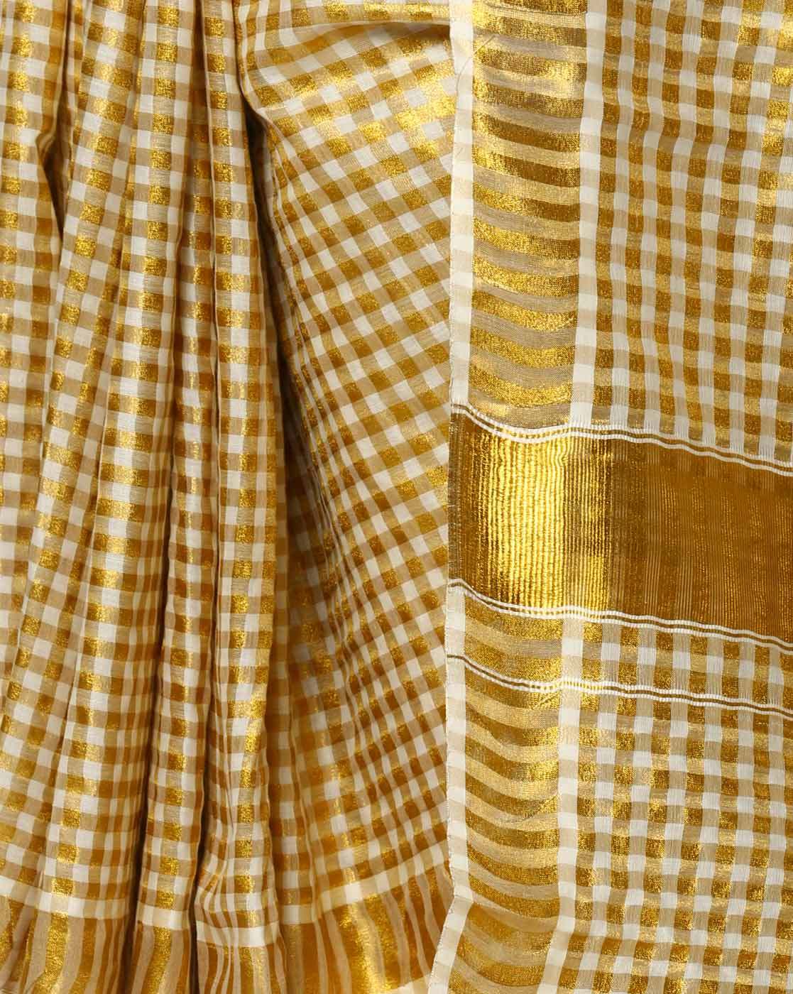 Kerala Style Set Saree Golden Check | Nila Collections