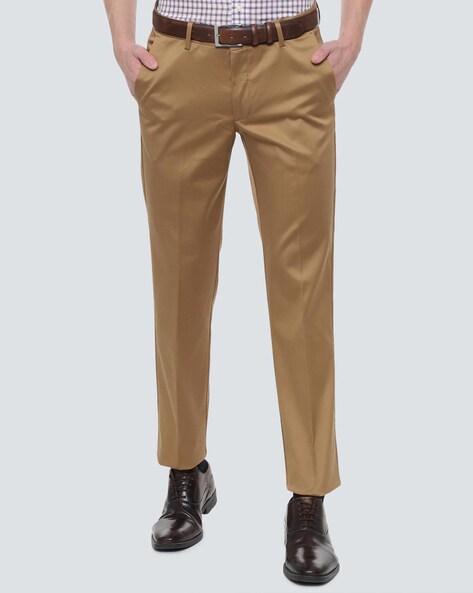 Buy Men Khaki Regular Fit Solid Formal Trousers Online - 23351 | Allen Solly