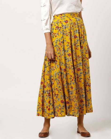 floral flare skirt yellow