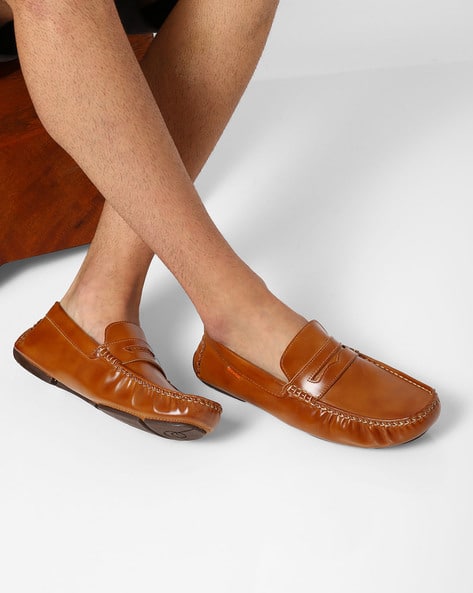 Flat Penny Loafers with Contrast Stitch