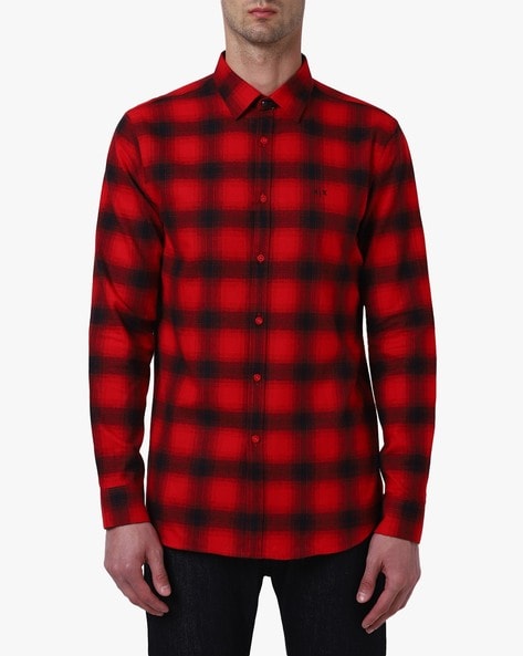 armani exchange red and black shirt