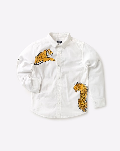 white tiger print shirt