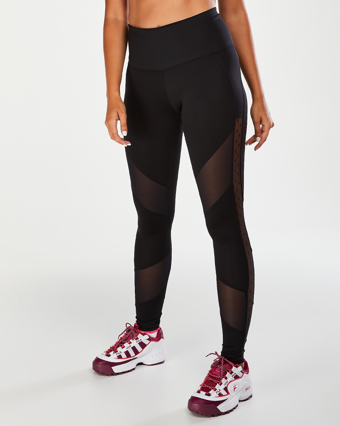 Shop Solid High-Rise 3/4 Leggings with Mesh Panel Online | Max Bahrain